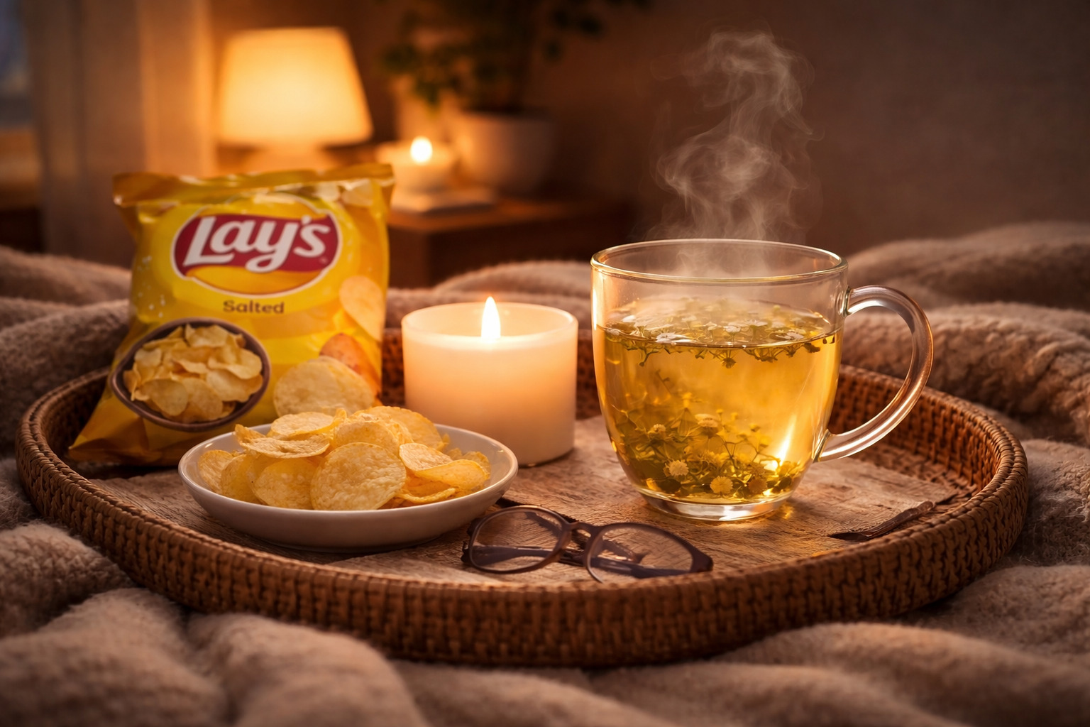 Večerní rutina pro relaxaci – čaj, svíčka a sladkost pro zklidnění těla i mysli